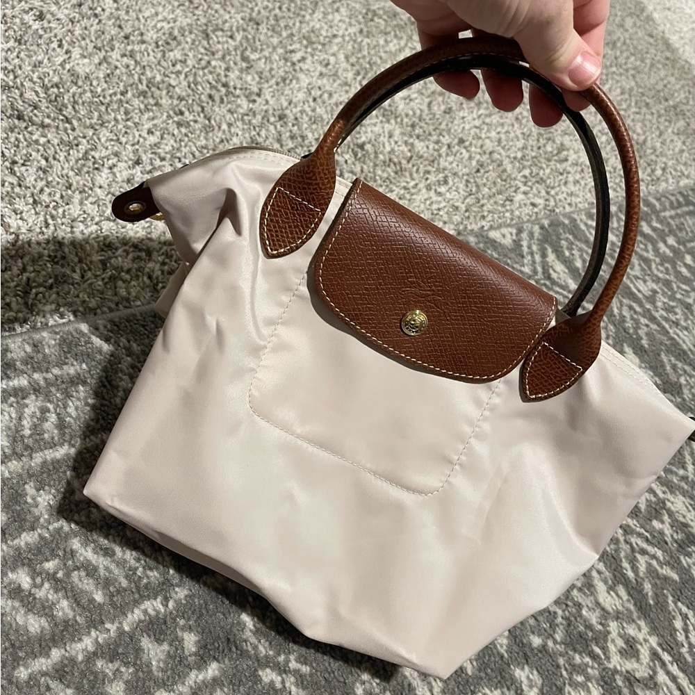 Longchamp Le Pliage Top Handle Bag in Brown and Cream